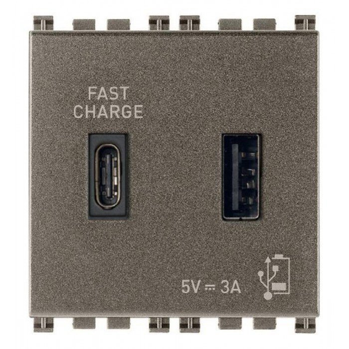 Πρίζα Φόρτισης USB Διπλή TypeA+C 2 Στοιχείων Metal Arke 19295.AC.M VIMAR