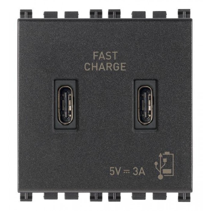 Πρίζα Φόρτισης USB Διπλή TypeC+C 2 Στοιχείων Γκρι Arke 19295.CC VIMAR
