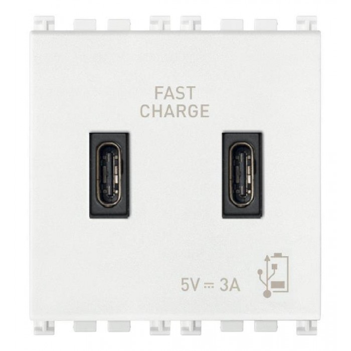 Πρίζα Φόρτισης USB Διπλή TypeC+C 2 Στοιχείων Λευκό Arke 19295.CC.B VIMAR