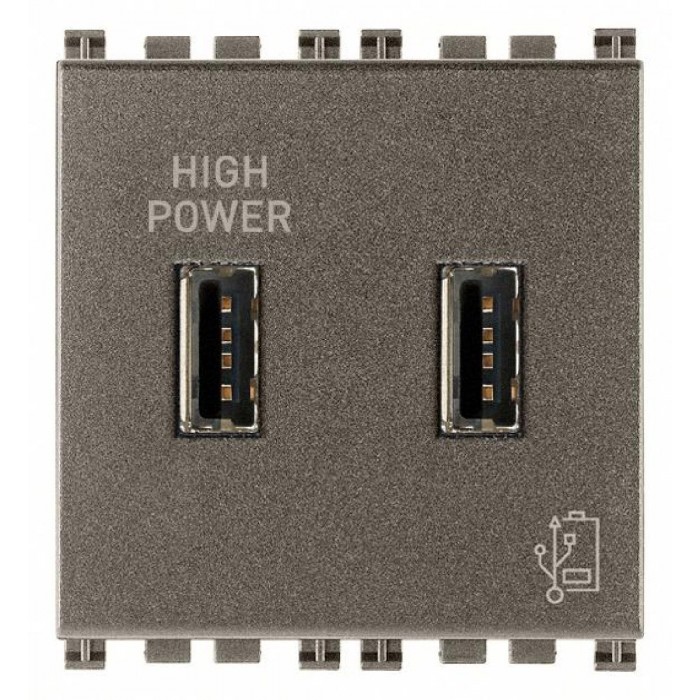 Πρίζα Φόρτισης USB Διπλή TypeA+A 2 Στοιχείων Metal Arke 19295.M VIMAR