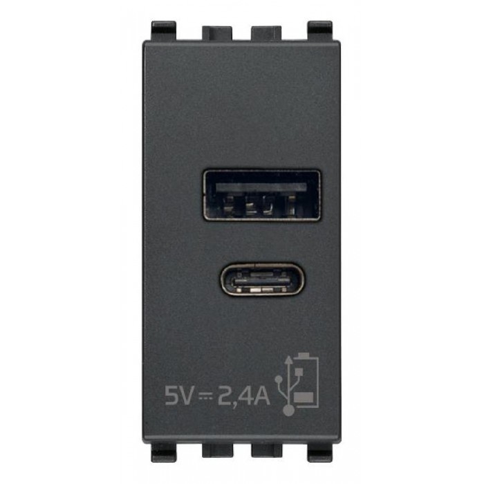 Πρίζα Φόρτισης USB Διπλή TypeA+C 1 Στοιχείου Γκρί Eikon 20292.AC VIMAR