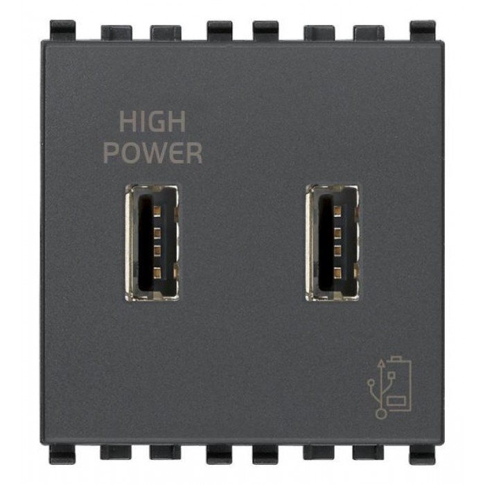 Πρίζα Φόρτισης USB Διπλή TypeA+A 2 Στοιχείων Γκρι Eikon 20295 VIMAR