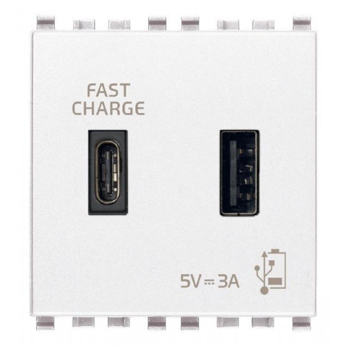 Πρίζα Φόρτισης USB Διπλή TypeA+C 2 Στοιχείων Λευκό Eikon 20295.AC.B  VIMAR