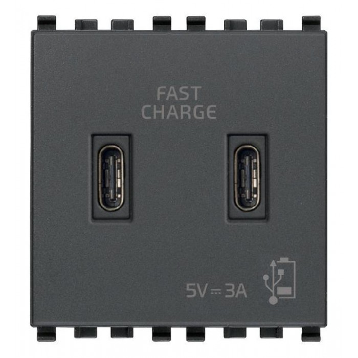 Πρίζα Φόρτισης USB Διπλή TypeC+C 2 Στοιχείων Γκρι Eikon 20295.CC VIMAR