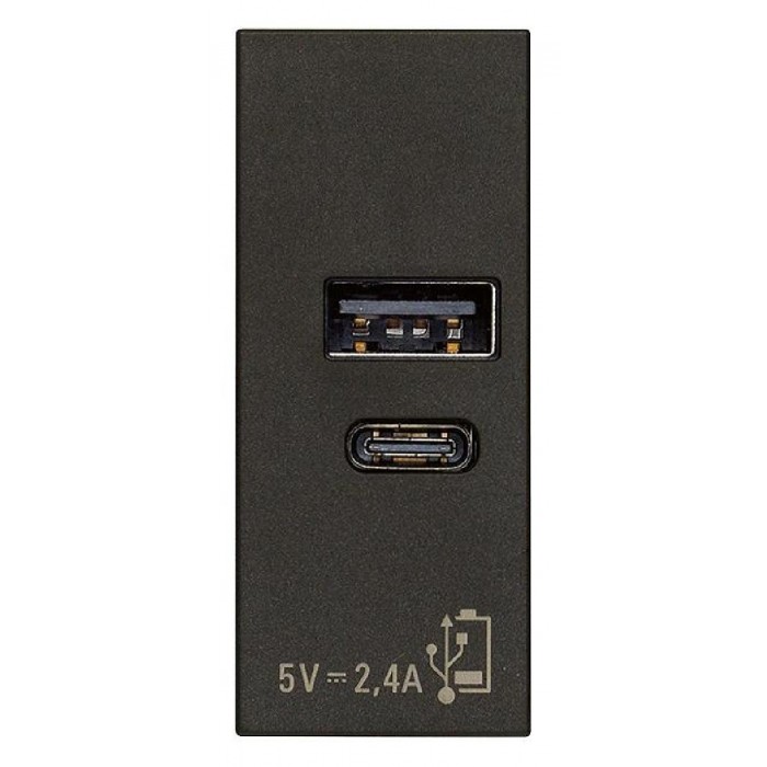 Πρίζα Φόρτισης USB Διπλή TypeA+C 1 Στοιχείου Μαύρο Linea 30292.ACG VIMAR