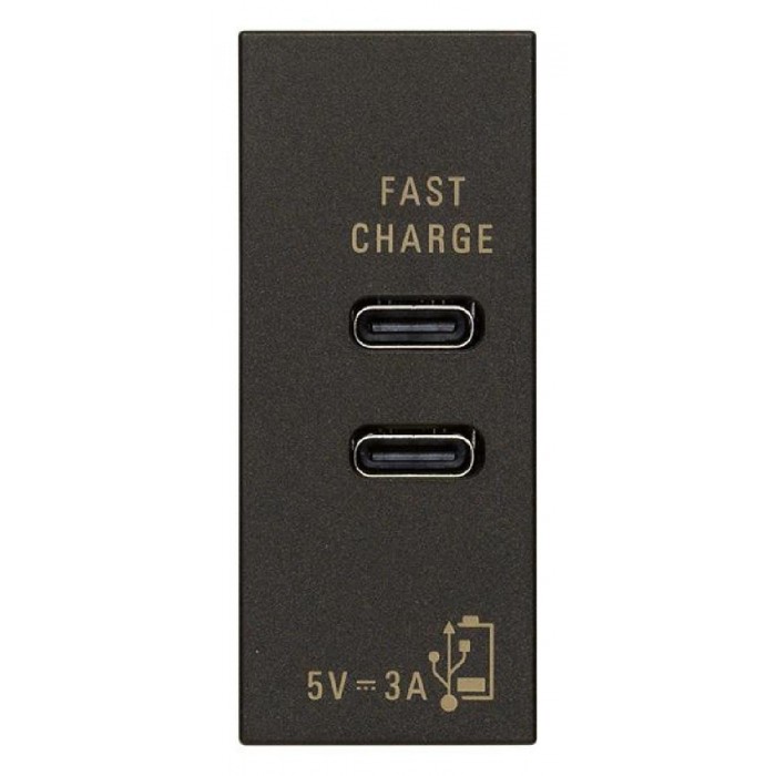 Πρίζα Φόρτισης USB Διπλή TypeC+C 1 Στοιχείου Μαύρο Linea 30292.CCG VIMAR