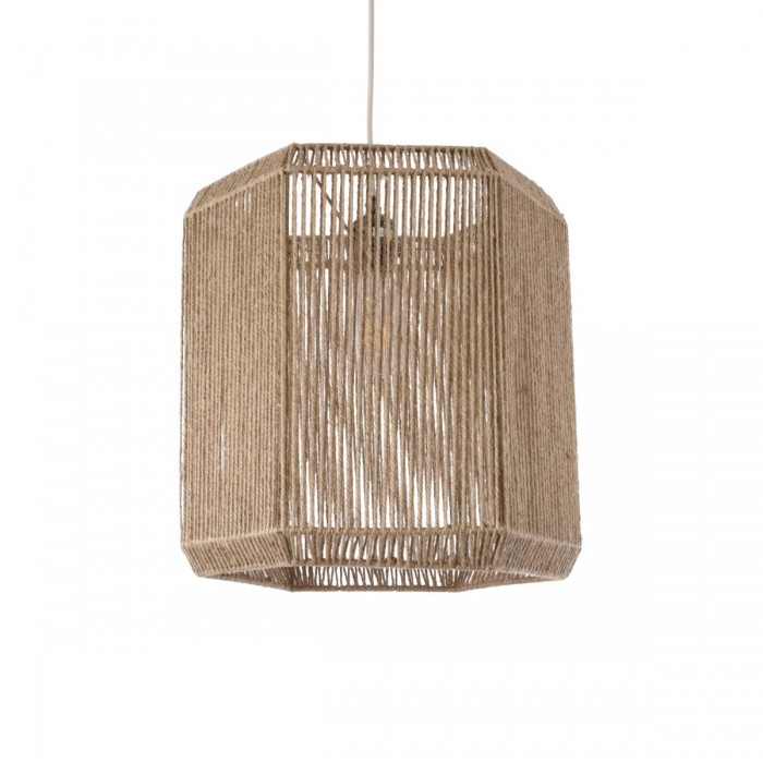GloboStar® CAYMAN 00519 Boho Κρεμαστό Φωτιστικό Οροφής Μονόφωτο 1 x E27 AC220-240V IP20 - Φ40 x Υ40cm - Μπεζ Λεπτό Σχοινί Τριχιά Πλέγμα