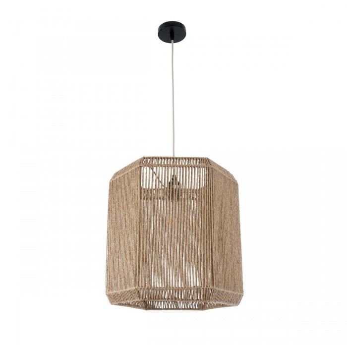 GloboStar® CAYMAN 00519 Boho Κρεμαστό Φωτιστικό Οροφής Μονόφωτο 1 x E27 AC220-240V IP20 - Φ40 x Υ40cm - Μπεζ Λεπτό Σχοινί Τριχιά Πλέγμα