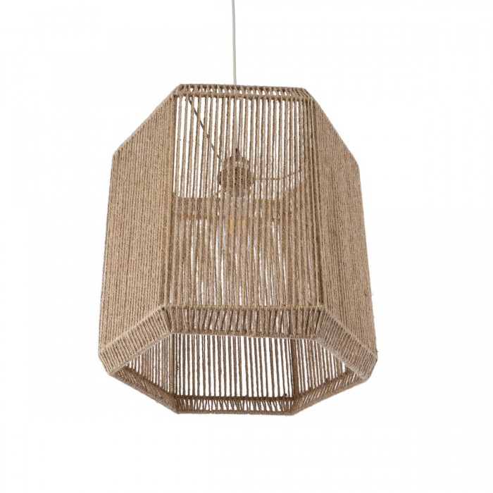 GloboStar® CAYMAN 00519 Boho Κρεμαστό Φωτιστικό Οροφής Μονόφωτο 1 x E27 AC220-240V IP20 - Φ40 x Υ40cm - Μπεζ Λεπτό Σχοινί Τριχιά Πλέγμα