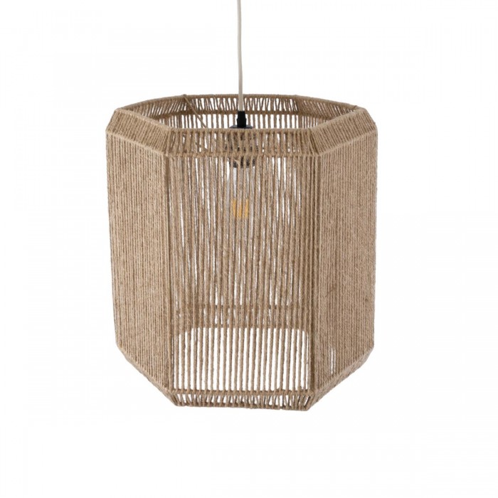 GloboStar® CAYMAN 00519 Boho Κρεμαστό Φωτιστικό Οροφής Μονόφωτο 1 x E27 AC220-240V IP20 - Φ40 x Υ40cm - Μπεζ Λεπτό Σχοινί Τριχιά Πλέγμα