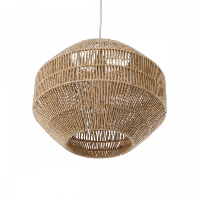 GloboStar® CAYMAN 00522 Boho Κρεμαστό Φωτιστικό Οροφής Μονόφωτο 1 x E27 AC220-240V IP20 - Φ40 x Υ30cm - Μπεζ Λεπτό Σχοινί Τριχιά Πλέγμα