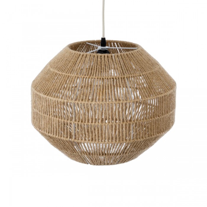 GloboStar® CAYMAN 00522 Boho Κρεμαστό Φωτιστικό Οροφής Μονόφωτο 1 x E27 AC220-240V IP20 - Φ40 x Υ30cm - Μπεζ Λεπτό Σχοινί Τριχιά Πλέγμα