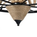 GloboStar® PENNSYLVANIA 00542 Vintage Κρεμαστό Φωτιστικό Ανάρτηση Πολύφωτο 8 x E14 IP20 Μαύρο Μέταλλο με Μπεζ Σχοινί - Μ64 x Π64 x Υ63cm
