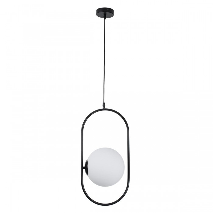 GloboStar® HAMBURG 00591 Μοντέρνο Κρεμαστό Φωτιστικό Οροφής Μονόφωτο 1 x E27 Μαύρο Μεταλλικό Γυάλινο Μπάλα Μ25 x Π20 x Υ50cm
