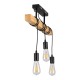 GloboStar® JOLLY 00605 Vintage Κρεμαστό Φωτιστικό Οροφής Τρίφωτο 3 x E27 Μαύρο Μεταλλικό Ξύλινο Ράγα Μ55 x Π6 x Υ30cm έως Y115cm max