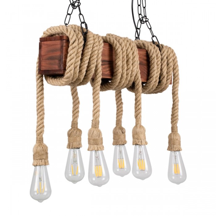 GLOBOSTAR® VIKING 00606 Vintage Κρεμαστό Φωτιστικό Οροφής με Ντουί 6 x E27 AC 220-240V IP20 - Καφε, Μπεζ & Μαύρο - Μ53 x Π11 x Υ220cm