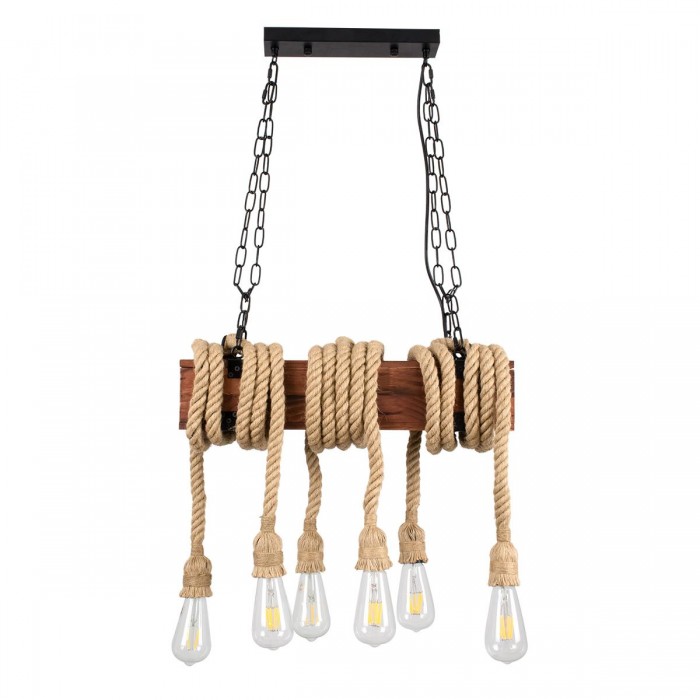 GLOBOSTAR® VIKING 00606 Vintage Κρεμαστό Φωτιστικό Οροφής με Ντουί 6 x E27 AC 220-240V IP20 - Καφε, Μπεζ & Μαύρο - Μ53 x Π11 x Υ220cm