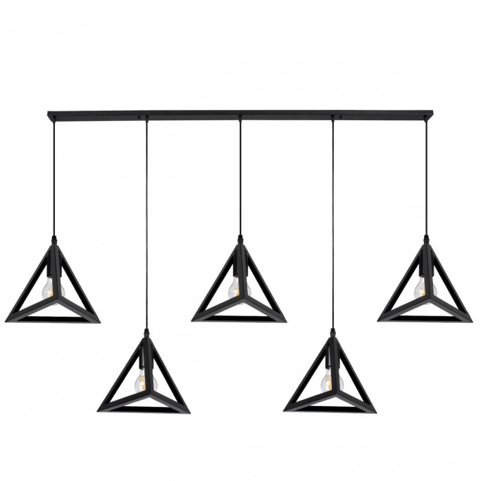 GloboStar® TRIANGLE 00608 Μοντέρνο Κρεμαστό Φωτιστικό Οροφής Πολύφωτο 5 x E27 Μαύρο Μεταλλικό Πλέγμα Μ170 x Π22 x Y130cm