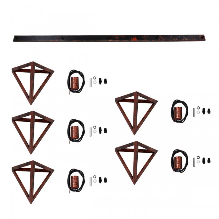 GloboStar® TRIANGLE 00609 Μοντέρνο Κρεμαστό Φωτιστικό Οροφής Πολύφωτο 5 x E27 Χάλκινο Μεταλλικό Πλέγμα Μ170 x Π22 x Y130cm
