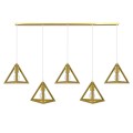 GloboStar® TRIANGLE 00610 Μοντέρνο Κρεμαστό Φωτιστικό Οροφής Πολύφωτο 5 x E27 Χρυσό Μεταλλικό Πλέγμα Μ170 x Π22 x Y130cm
