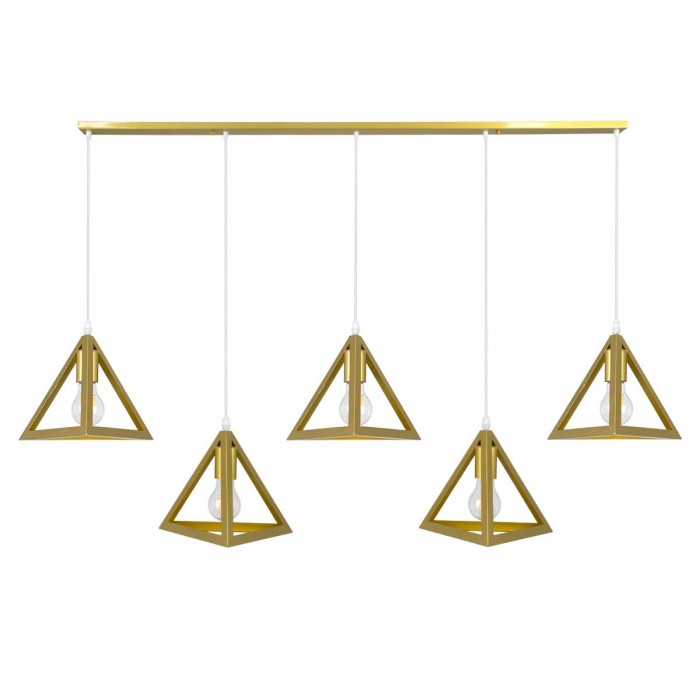 GloboStar® TRIANGLE 00610 Μοντέρνο Κρεμαστό Φωτιστικό Οροφής Πολύφωτο 5 x E27 Χρυσό Μεταλλικό Πλέγμα Μ170 x Π22 x Y130cm