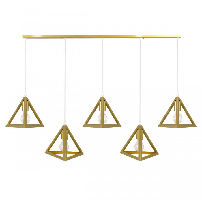 GloboStar® TRIANGLE 00610 Μοντέρνο Κρεμαστό Φωτιστικό Οροφής Πολύφωτο 5 x E27 Χρυσό Μεταλλικό Πλέγμα Μ170 x Π22 x Y130cm
