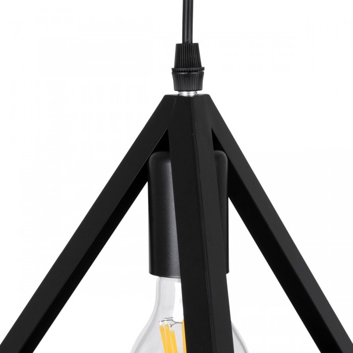 GloboStar® TRIANGLE 00611 Μοντέρνο Κρεμαστό Φωτιστικό Οροφής Δίφωτο 2 x E27 Μαύρο Μεταλλικό Πλέγμα Μ60 x Π22 x Y130cm