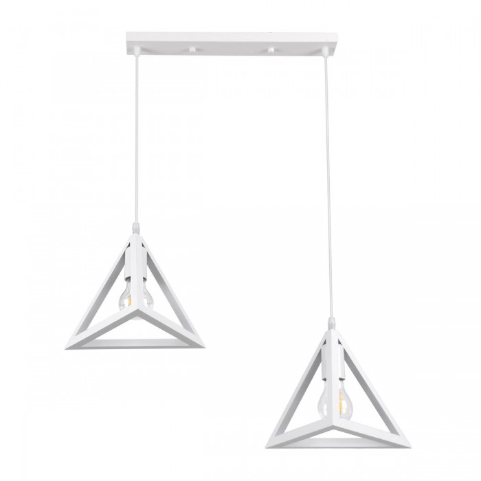 GloboStar® TRIANGLE 00612 Μοντέρνο Κρεμαστό Φωτιστικό Οροφής Δίφωτο 2 x E27 Λευκό Μεταλλικό Πλέγμα Μ60 x Π22 x Y130cm