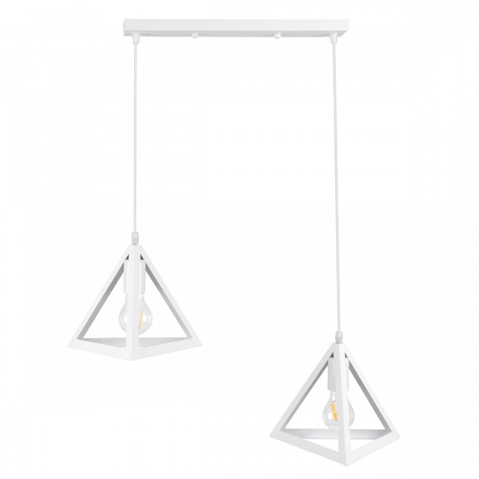 GloboStar® TRIANGLE 00612 Μοντέρνο Κρεμαστό Φωτιστικό Οροφής Δίφωτο 2 x E27 Λευκό Μεταλλικό Πλέγμα Μ60 x Π22 x Y130cm