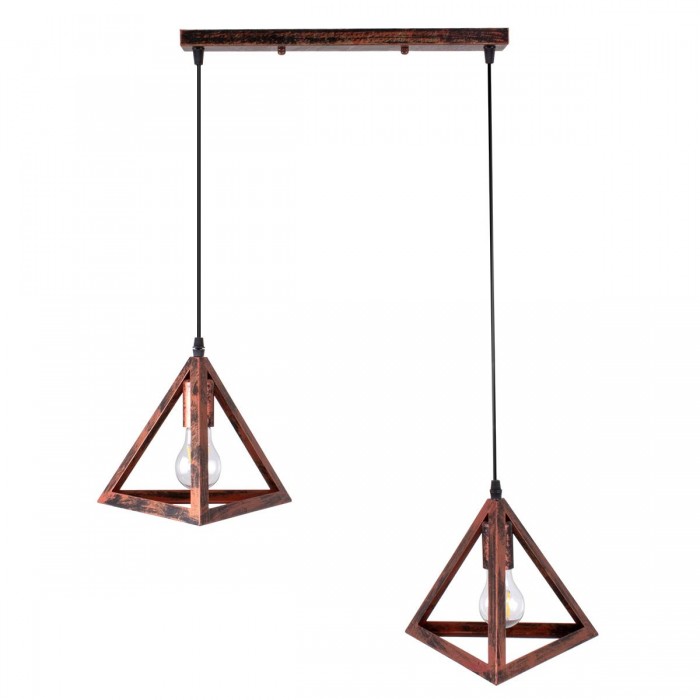 GloboStar® TRIANGLE 00613 Μοντέρνο Κρεμαστό Φωτιστικό Οροφής Δίφωτο 2 x E27 Χάλκινο Μεταλλικό Πλέγμα Μ60 x Π22 x Y130cm