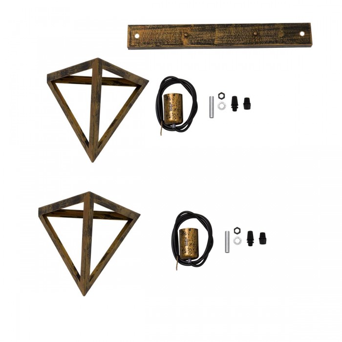 GloboStar® TRIANGLE 00614 Μοντέρνο Κρεμαστό Φωτιστικό Οροφής Δίφωτο 2 x E27 Μπρούτζινο Μεταλλικό Πλέγμα Μ60 x Π22 x Y130cm