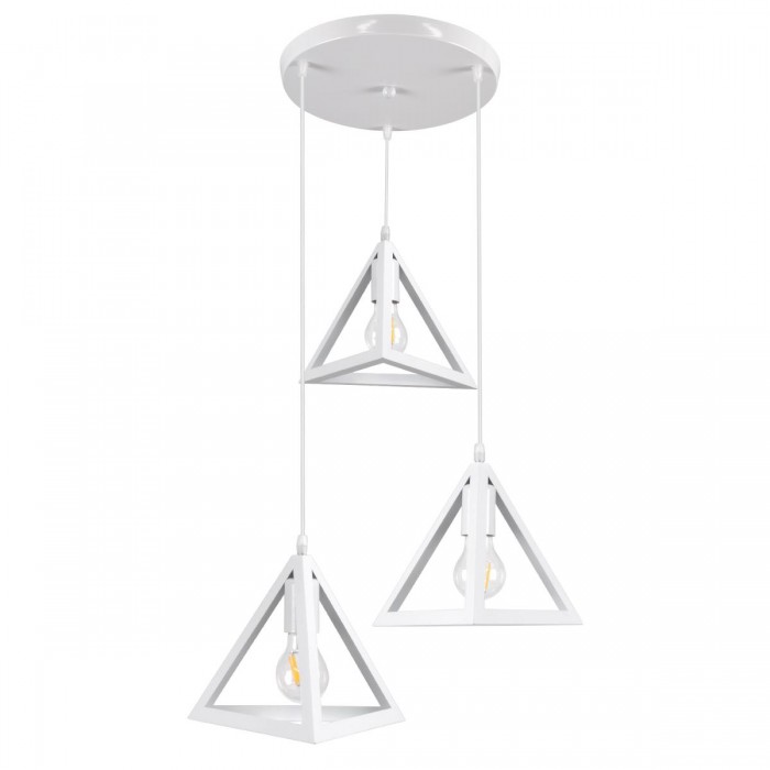 GloboStar® TRIANGLE 00617 Μοντέρνο Κρεμαστό Φωτιστικό Οροφής Τρίφωτο 3 x E27 Λευκό Μεταλλικό Πλέγμα Φ49 x Y130cm