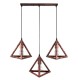 GloboStar® TRIANGLE 00623 Μοντέρνο Κρεμαστό Φωτιστικό Οροφής Τρίφωτο 3 x E27 Χάλκινο Μεταλλικό Πλέγμα Μ70 x Π22 x Y130cm
