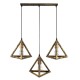 GloboStar® TRIANGLE 00624 Μοντέρνο Κρεμαστό Φωτιστικό Οροφής Τρίφωτο 3 x E27 Μπρούτζινο Μεταλλικό Πλέγμα Μ70 x Π22 x Y130cm