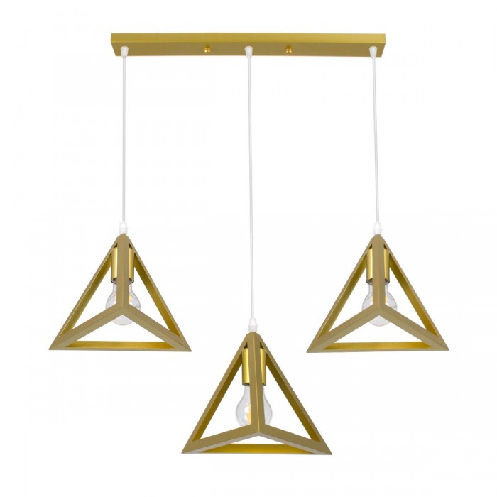 GloboStar® TRIANGLE 00625 Μοντέρνο Κρεμαστό Φωτιστικό Οροφής Τρίφωτο 3 x E27 Χρυσό Μεταλλικό Πλέγμα Μ70 x Π22 x Y130cm GloboStar® TRIANGLE 00625 Μοντέρνο Κρεμαστό Φωτιστικό Οροφής Τρίφωτο 3 x E27 Χρυσό Μεταλλικό Πλέγμα Μ70 x Π22 x Y130cm