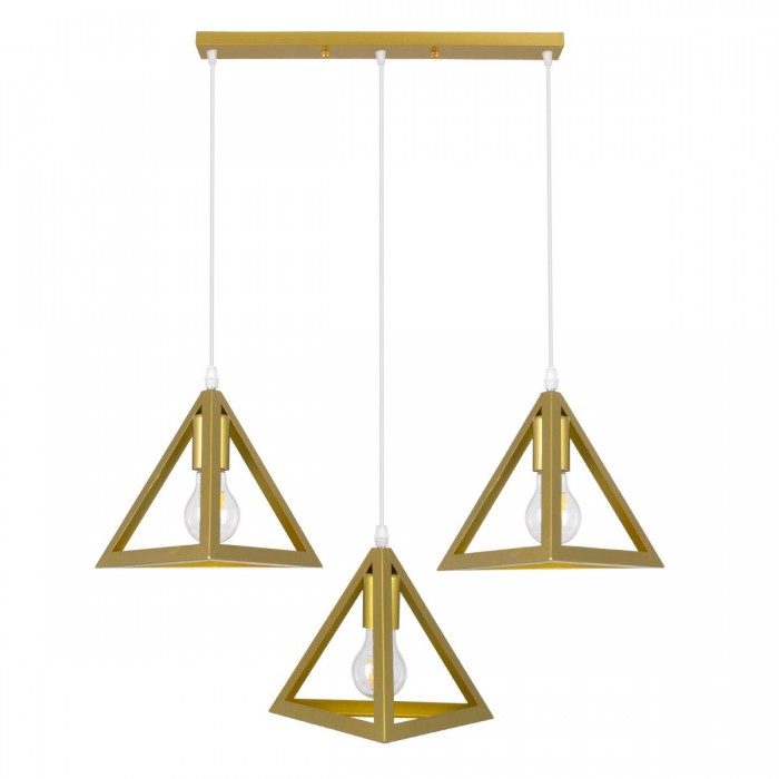GloboStar® TRIANGLE 00625 Μοντέρνο Κρεμαστό Φωτιστικό Οροφής Τρίφωτο 3 x E27 Χρυσό Μεταλλικό Πλέγμα Μ70 x Π22 x Y130cm GloboStar® TRIANGLE 00625 Μοντέρνο Κρεμαστό Φωτιστικό Οροφής Τρίφωτο 3 x E27 Χρυσό Μεταλλικό Πλέγμα Μ70 x Π22 x Y130cm