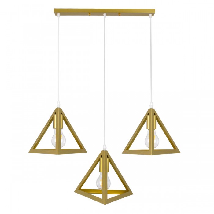 GloboStar® TRIANGLE 00625 Μοντέρνο Κρεμαστό Φωτιστικό Οροφής Τρίφωτο 3 x E27 Χρυσό Μεταλλικό Πλέγμα Μ70 x Π22 x Y130cm GloboStar® TRIANGLE 00625 Μοντέρνο Κρεμαστό Φωτιστικό Οροφής Τρίφωτο 3 x E27 Χρυσό Μεταλλικό Πλέγμα Μ70 x Π22 x Y130cm