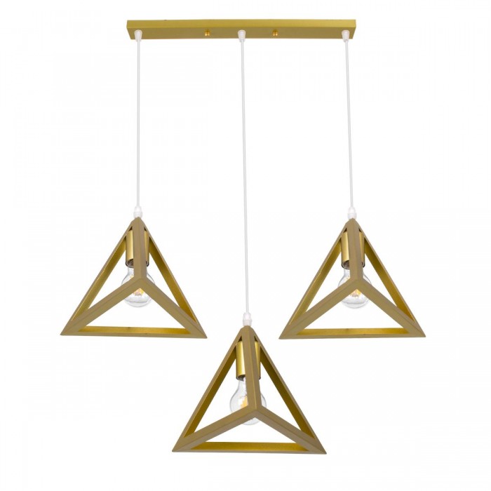GloboStar® TRIANGLE 00625 Μοντέρνο Κρεμαστό Φωτιστικό Οροφής Τρίφωτο 3 x E27 Χρυσό Μεταλλικό Πλέγμα Μ70 x Π22 x Y130cm GloboStar® TRIANGLE 00625 Μοντέρνο Κρεμαστό Φωτιστικό Οροφής Τρίφωτο 3 x E27 Χρυσό Μεταλλικό Πλέγμα Μ70 x Π22 x Y130cm