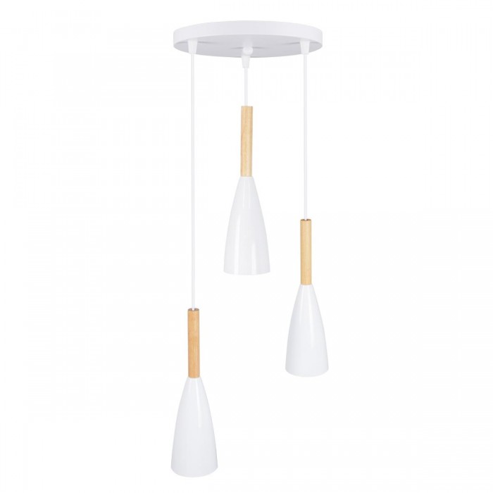 GloboStar® DILLON 00627 Μοντέρνο Κρεμαστό Φωτιστικό Οροφής Τρίφωτο 3 x E27 Λευκό Μεταλλικό Καμπάνα Φ26 x Υ130cm