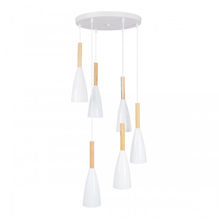 GloboStar® DILLON 00629 Μοντέρνο Κρεμαστό Φωτιστικό Οροφής Πολύφωτο 6 x E27 Λευκό Μεταλλικό Καμπάνα Φ52 x Υ130cm