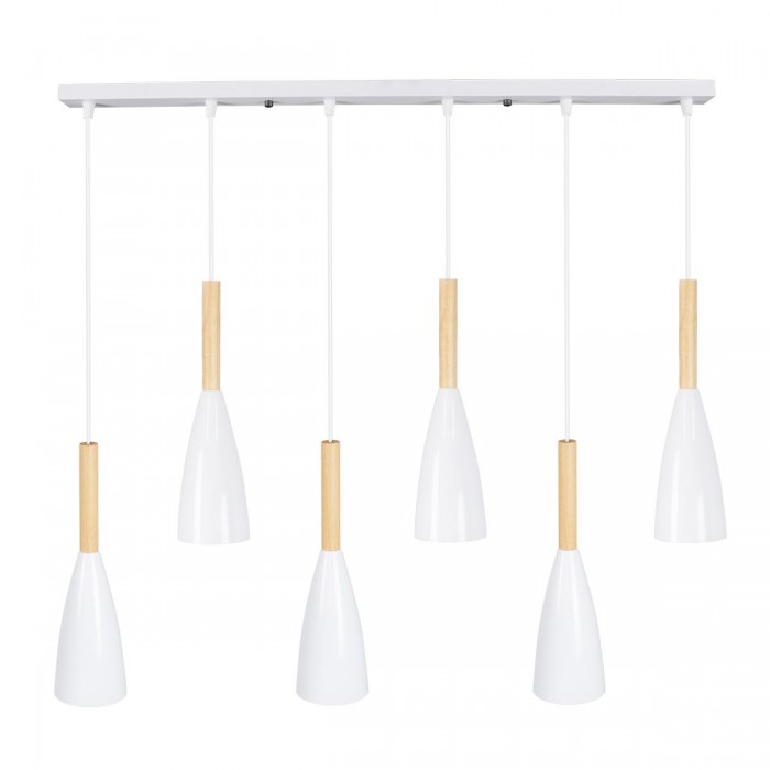 GloboStar® DILLON 00633 Μοντέρνο Κρεμαστό Φωτιστικό Οροφής Πολύφωτο 6 x E27 Λευκό Μεταλλικό Καμπάνα Μ84 x Π14 x Υ130cm