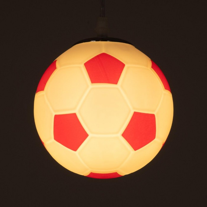 GloboStar® FOOTBALL 00642 Μοντέρνο Κρεμαστό Παιδικό Φωτιστικό Οροφής Μονόφωτο 1 x E27 Κόκκινο Λευκό Γυάλινο Φ15 x Υ18cm