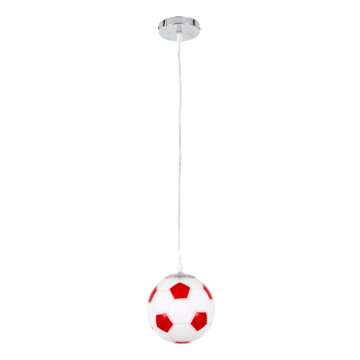 GloboStar® FOOTBALL 00642 Μοντέρνο Κρεμαστό Παιδικό Φωτιστικό Οροφής Μονόφωτο 1 x E27 Κόκκινο Λευκό Γυάλινο Φ15 x Υ18cm