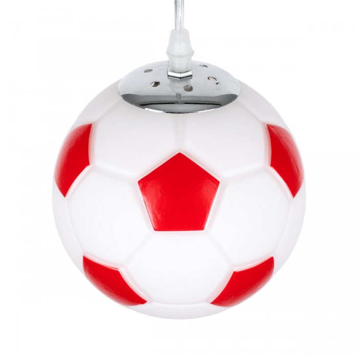GloboStar® FOOTBALL 00642 Μοντέρνο Κρεμαστό Παιδικό Φωτιστικό Οροφής Μονόφωτο 1 x E27 Κόκκινο Λευκό Γυάλινο Φ15 x Υ18cm
