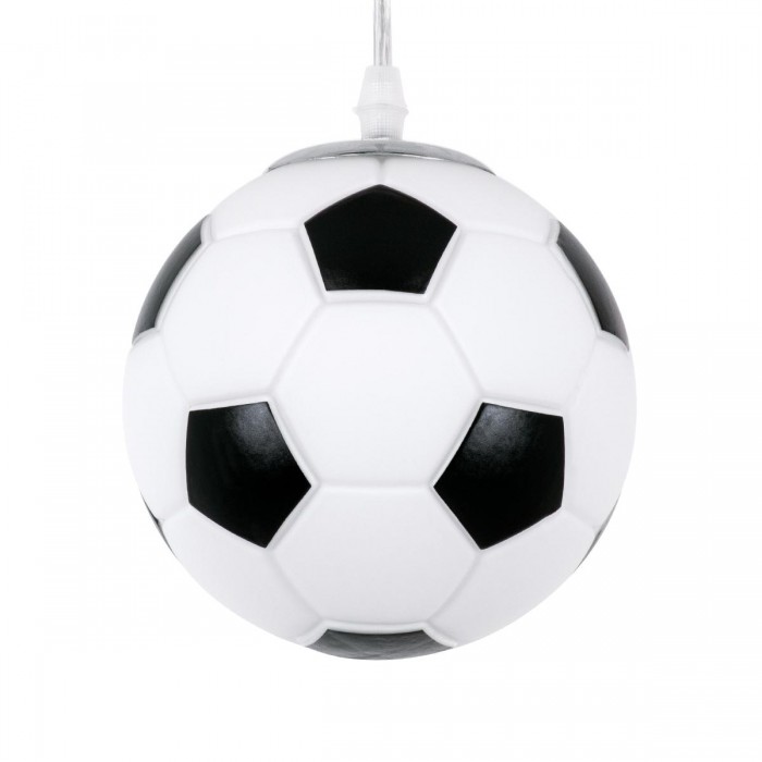 GloboStar® FOOTBALL 00643 Μοντέρνο Κρεμαστό Παιδικό Φωτιστικό Οροφής Μονόφωτο 1 x E27 Μαύρο Λευκό Γυάλινο Φ15 x Υ18cm