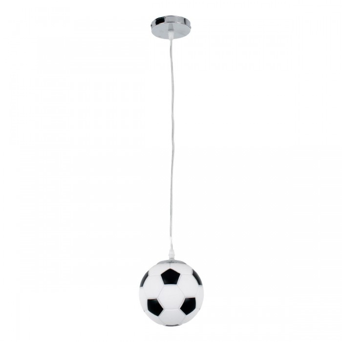 GloboStar® FOOTBALL 00643 Μοντέρνο Κρεμαστό Παιδικό Φωτιστικό Οροφής Μονόφωτο 1 x E27 Μαύρο Λευκό Γυάλινο Φ15 x Υ18cm