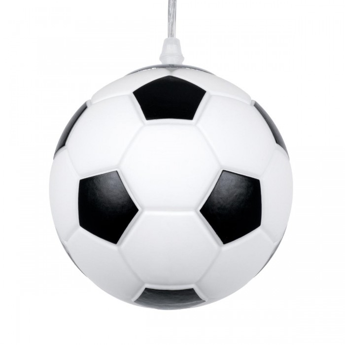GloboStar® FOOTBALL 00643 Μοντέρνο Κρεμαστό Παιδικό Φωτιστικό Οροφής Μονόφωτο 1 x E27 Μαύρο Λευκό Γυάλινο Φ15 x Υ18cm
