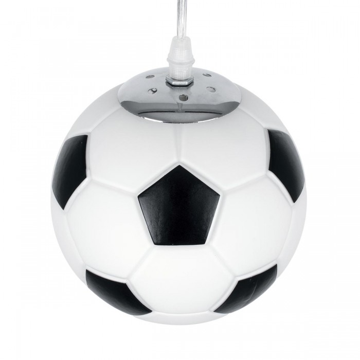 GloboStar® FOOTBALL 00643 Μοντέρνο Κρεμαστό Παιδικό Φωτιστικό Οροφής Μονόφωτο 1 x E27 Μαύρο Λευκό Γυάλινο Φ15 x Υ18cm