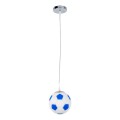 GloboStar® FOOTBALL 00644 Μοντέρνο Κρεμαστό Παιδικό Φωτιστικό Οροφής Μονόφωτο 1 x E27 Γαλάζιο Λευκό Γυάλινο Φ15 x Υ18cm