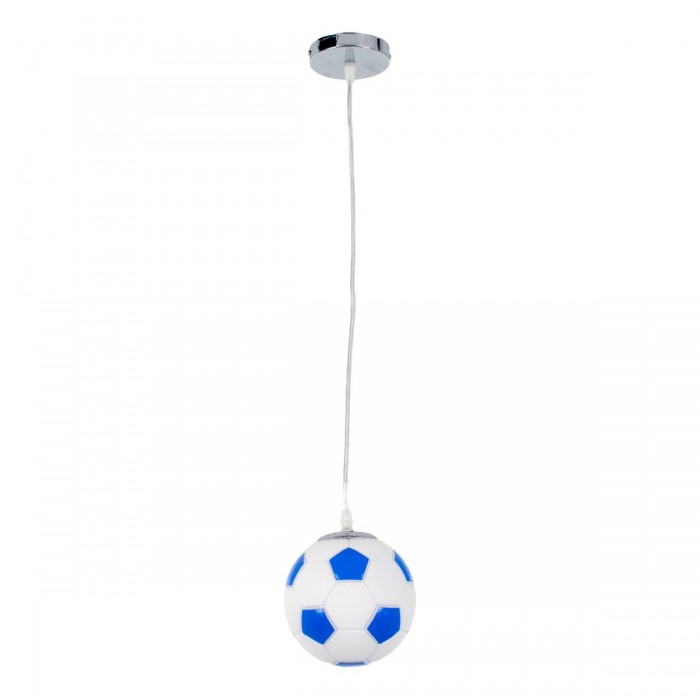 GloboStar® FOOTBALL 00644 Μοντέρνο Κρεμαστό Παιδικό Φωτιστικό Οροφής Μονόφωτο 1 x E27 Γαλάζιο Λευκό Γυάλινο Φ15 x Υ18cm
